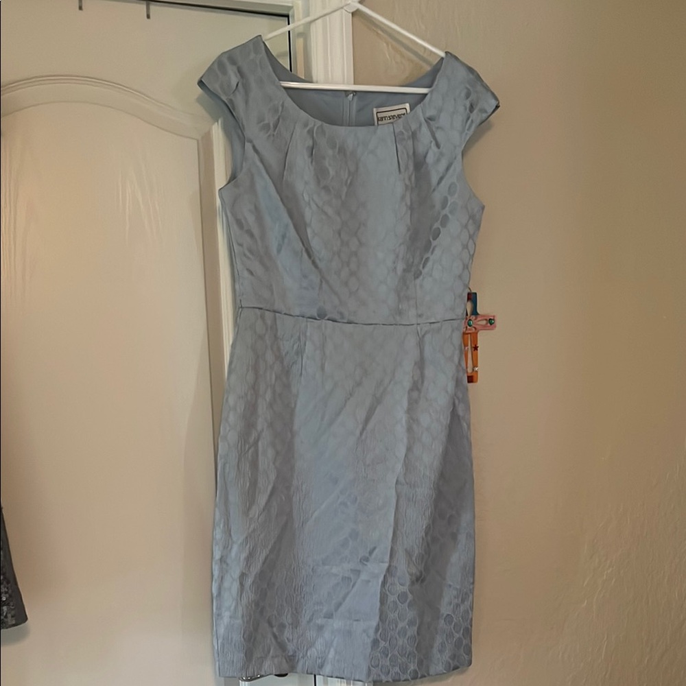 Karin Stevens Blue Sheath Dress with Flutter Cap Sleeves